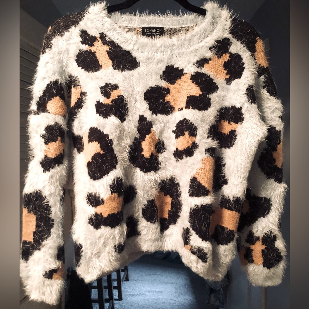 Topshop Blue Fuzzy Sweater with paws